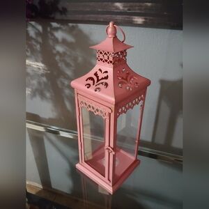 NWT Pink & Gold Tall Decorative Lantern * 18" Tall x 5.5" Wide * Metal & Glass